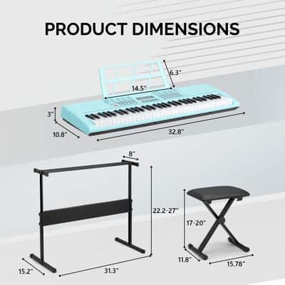 Glarry GEP-108 61-Key Portable Keyboard Set w/LCD Screen, Stand, Microphone - Blue image 2