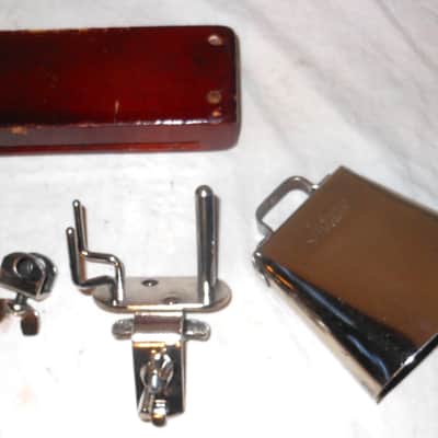 Vintage 1965 Ludwig Bell-Block holder w/golden Tone Cowbell & Woodblock image 4