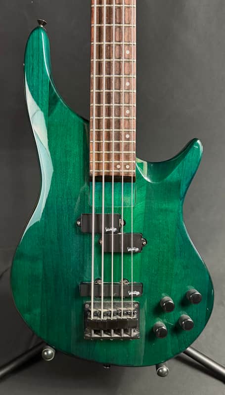 1980's Vantage V755B Active 5-String Bass Guitar Turquoise Finish
