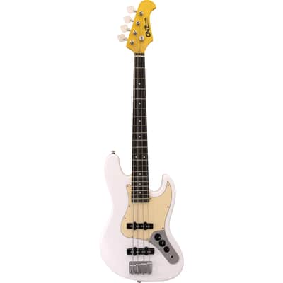 CNZ Audio JB Mini Electric Bass Guitar - Maple Neck, Ivory Pickguards, Rosewood Fingerboard, White image 1