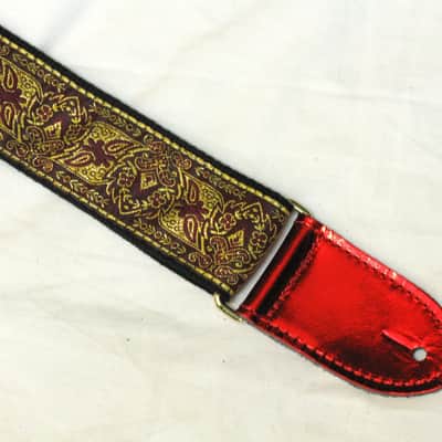LM Jaquard gold weave pattern GUITAR strap NEW - LEATHER ends image 1