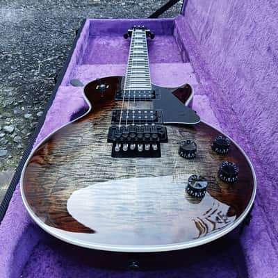 Clip Les Paul style 24 Flat Custom FR Black Flame Red Burst Gloss image 6