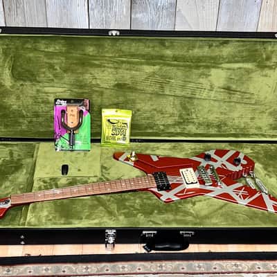 New EVH Striped Series Shark Burgundy/Silver Stripes, Package Deal Includes: EVH Fitted Hard Shell Case & Extras, Best Deal On The Planet Ships Fast, Buy It Here ! image 19
