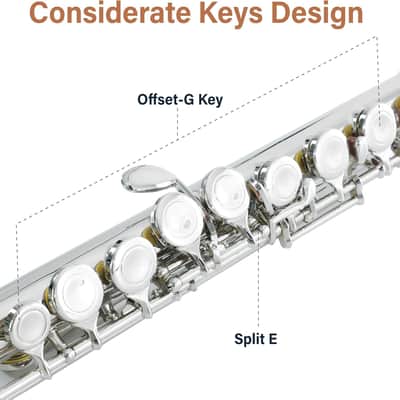 Closed Hole C Flute - Musical Instrument, Beginner/Intermediate Flute in Band & Orchestra, Nickel image 2