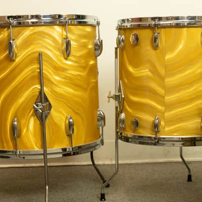 1960s Gretsch Gold Satin Flame "Double Bass" Drum Set image 3