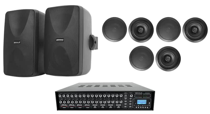 Rockville ROCK MATRIX Multi Room Home Receiver+6) Ceiling+2) Black Wall Speakers image 1