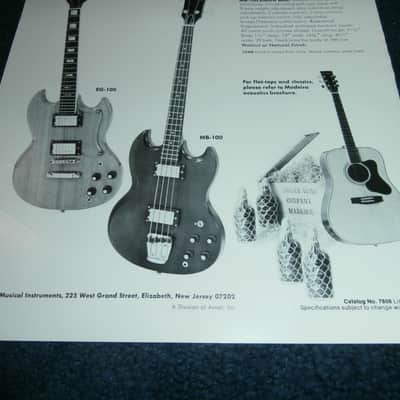 Vintage 1970's Madeira Guild EG-100 Guitar, MB-100 Bass Flyer! image 3