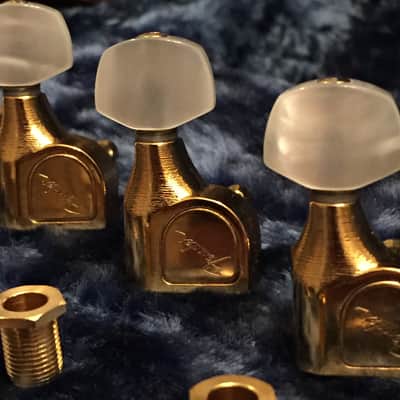 V. RARE Fender Schaller Elite Gold / Pearl Tuners John Mayer BLK 1, SRV #1 Tuning Pegs 099-0846-200 image 9