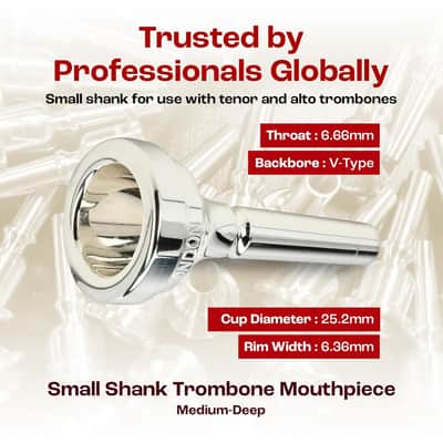 Denis Wick Classic Trombone Mouthpiece Silver Plated, 5880-12CS - V-Type Design for Balanced Tone & Smooth Response - Small Shank Fitting Trombone Accessory 24.7 x 6.5 x 6.1mm image 4