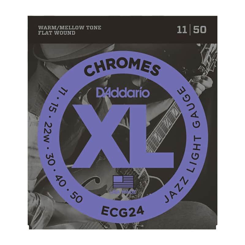 D'Addario ECG24-3D Chromes Flat Wound Jazz Light Electric Guitar Strings, 11-50 (3) image 1