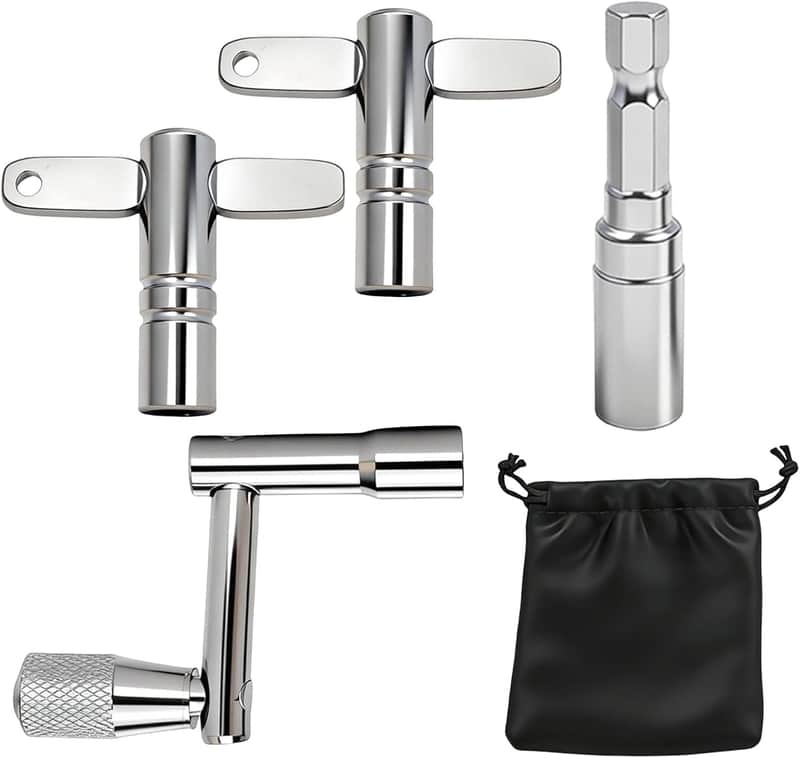 4 Pack Drum Keys for Tuning High Tension Drums, Standard Drums Tuner Key with Drill Bit Adapter, Multi-Tool Keychain with Chrome Drum Wrench for Acoustic & Electronic Drums image 1