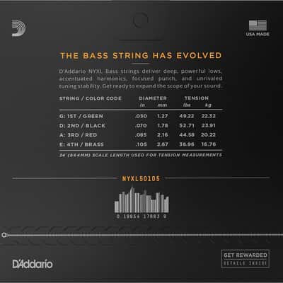 D'Addario NYXL50105 NYXL Medium Nickel 4-String Bass Strings, 50-105 Long Scale image 2