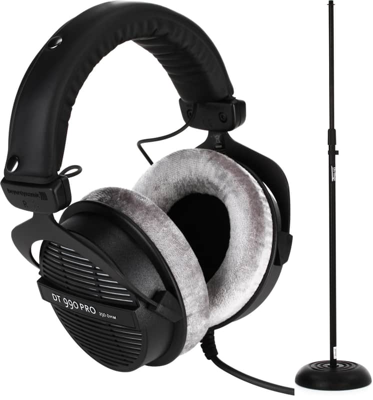 Beyerdynamic DT 990 Pro 250 ohm Open-back Studio Headphones  Bundle with On-Stage MS7201B Round Base Microphone Stand image 1