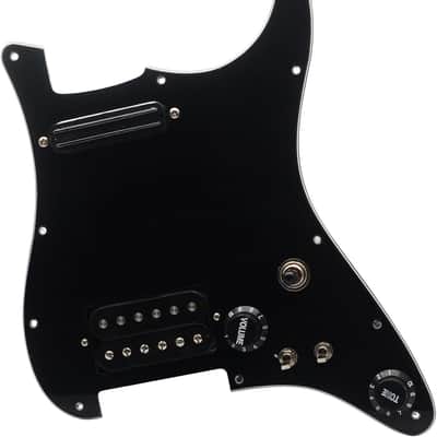 Alnico 5 Prewired Strat Pickguard Coil Splitting Pickguard HH(Mini Humbucker+Humbucker) Loaded Pickguard with Humbucker Pickups Set (Black, SH) image 1
