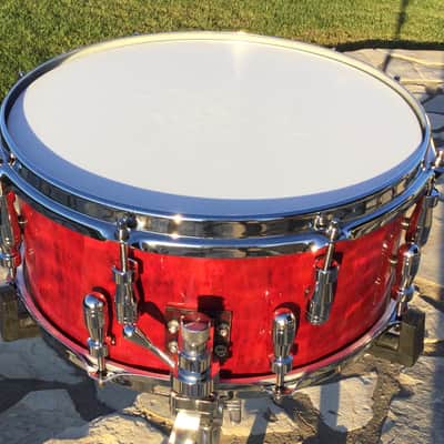Scott’s custom drums Gold Custom 6 1/2”x14” cherry wood stave snare drum 2024 - Cherry red image 3