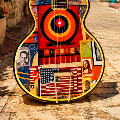 El Daga Jasper Johns "Flag Island" 2019 - Collage Dada Art Guitar. Only one. image 8