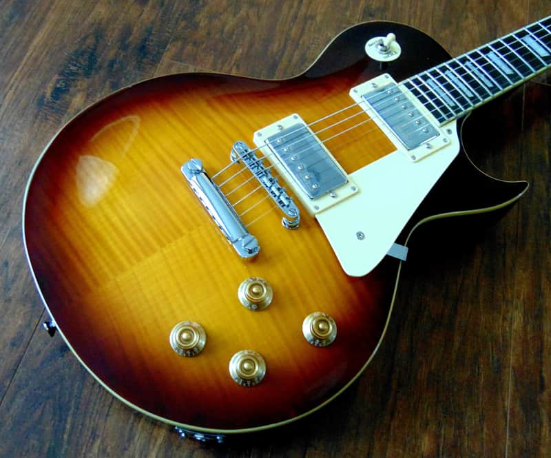 Vintage V100 IT Iced Tea Sunburst Flame Top Les Paul Style Electric Guitar W/Case Option image 1