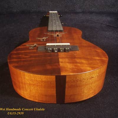 Handcrafted Concert Ukulele, Solid Curly Hawaiian Koa, Doves Soundhole, Soft-bag, Bruce Wei UG15-2939 image 10
