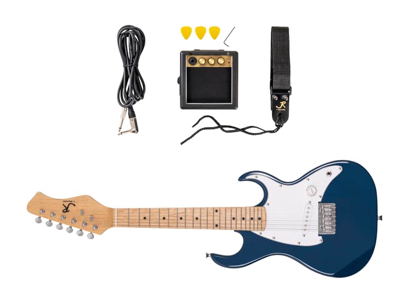 J Reynolds JRPKSTBL Mini Electric Guitar Pack. Blue image 1