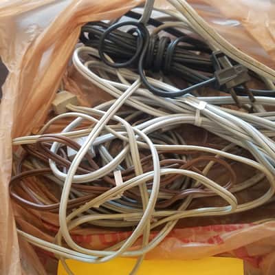 me one (1) 117V Power Cord Electric Cable cut Vintage non-polarized black, grey, brown 1940s-1960s image 3