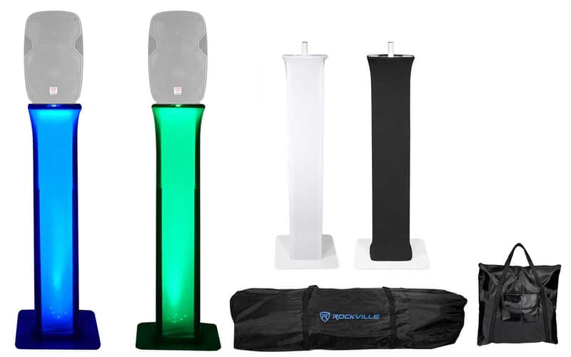 (2) Rockville RTP32W Totem Style DJ Speaker Stands w/Black+White Scrims+(2) Bags image 1