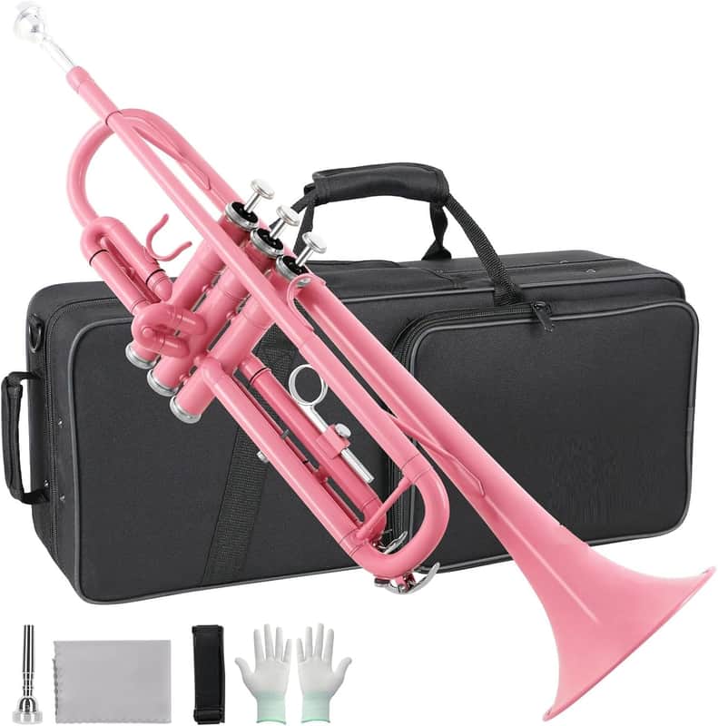 Bb Standard Trumpet Professional Brass Trumpets for Beginner Standard Student Trumpet Set with Hard Case,7C Mouthpiece,Gloves(Pink) image 1