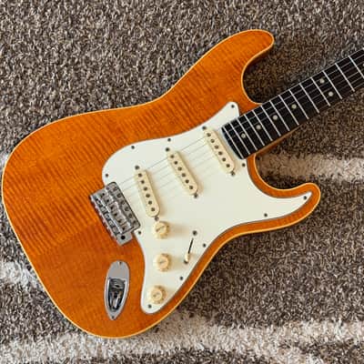 RARE&CLEAN! Fender Japan AST-110DMC Aerodyne Special Flame Maple Top Stratocaster 2006-2008 - Flame Amber Japanese-Market-only Model w/Vanzandt Pup Upgraded MIJ image 1