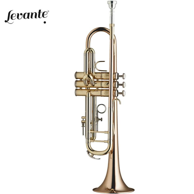 Levante LV-TR6305 Professional Bb Trumpet Bell & Leadpipe in Gold Brass w/Case& Mouthpiece 7C Silver image 1