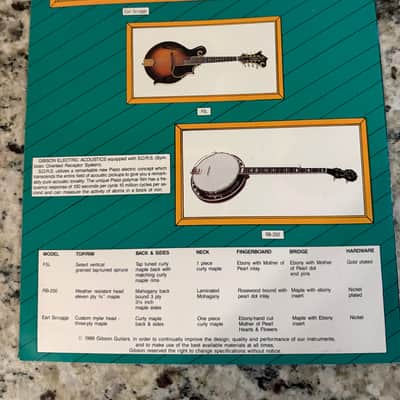 Gibson Acoustic Guitar Brochure 1986 dove hummingbird J 100 180 45 200 25 30 35 catalog image 4