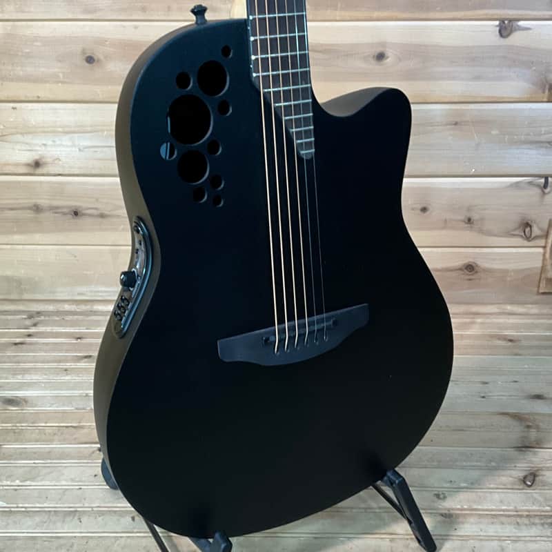 Ovation Elite TX Mid Cutaway Electric Acoustic Guitar - Black image 1