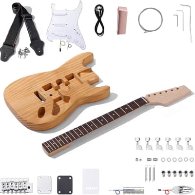 DIY ST Style Electric Guitar Kits with Roasted Pine Body and Maple Neck - Laurel Wood Fingerboard, Strap and All Components Included image 1