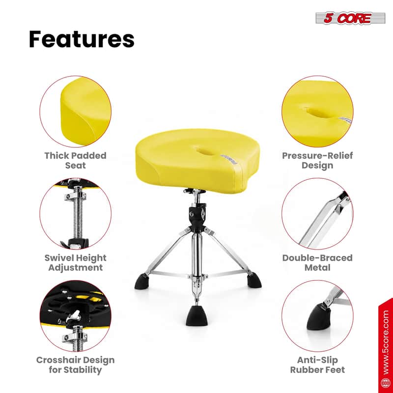 5 Core Drum Throne w 4.5" Padded Stool Adjustable Drummer Chair image 1