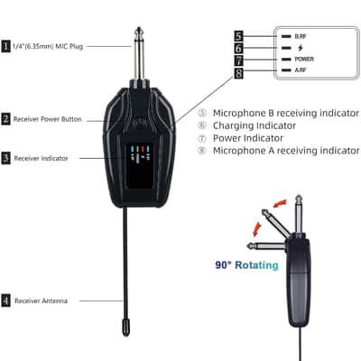 Dual Wireless Microphones Rechargeable, UHF Metal Wireless Mic System Cordless Microphone Professional with Echo Treble BASS VOL Channel Control for Karaoke Singing Church Events image 3