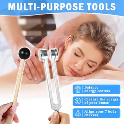 Tuning Fork Set (128Hz, 256Hz, 512Hz) Of 3, Weighted & Unweighted Aluminum Forks With Reflex Hammer And Storage Bag For Chakra/Healing/Medical/Sound Therapy Instruments/Yoga/Meditation Accessories image 5