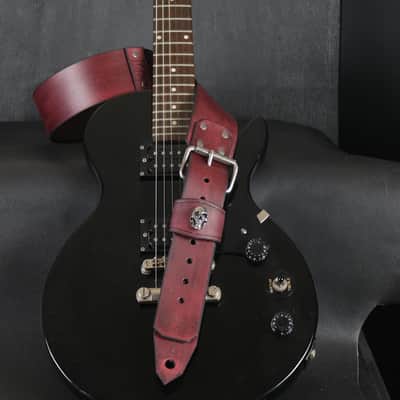 Buckle Leather Guitar Strap . SKULL. 55” to 62”.Antique Mahogany image 6