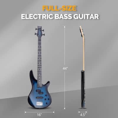 Glarry GIB 4 String Full Size Bass Guitar SS pickups w/ 20W Amplifier - Blue image 4