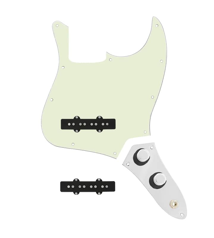 920D Custom Jazz Bass Loaded Pickguard With Groove (Modern) Pickups, Mint Green Pickguard, and JB-CON-CH-BK-T Wiring Harness image 1