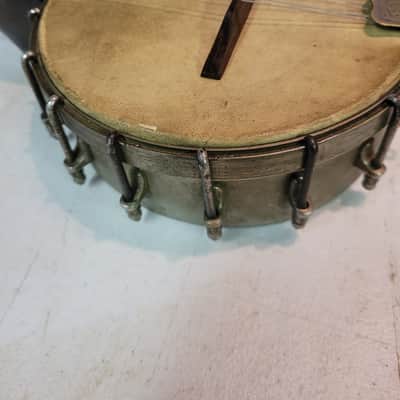 C. Bruno & Son Mandolin Banjo Vintage 8 string original 17 bracket Circa 1910 - 1920 - Original friction tuners, Original Calf skin head, 8 string, 17 brackets, straight neck, fair condition with wear consistent with age image 8