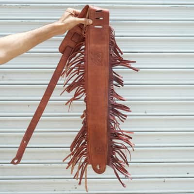 Leather Guitar Strap 3 Inches Wide Padded Soft Western Style Fringes Acoustic Electric Bass Straps BROWN image 11