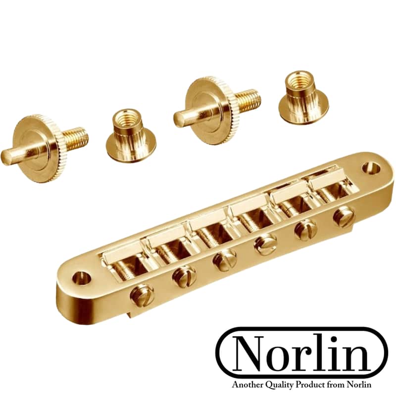 Norlin Nashville Tune-O-Matic Bridge w/ 4mm Posts for Gibson® Guitars-Gold image 1