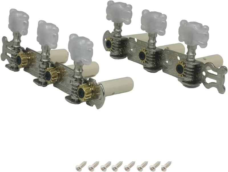 Chrome-plated 3-on-a-plate-tuner Classic Guitar String Head Tuning Pin Key Tuner Set, Guitar String Machine Heads Tuning Pegs Keys Pearloid Butterfly Button Nickel image 1