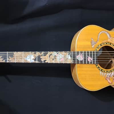 Blueberry Left Handed Handmade Acoustic Guitar Grand Concert Balinese Barong Motif New In Stock image 1