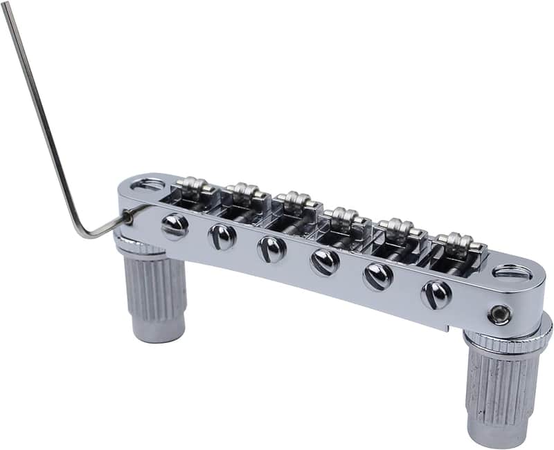 Guitar Tune-O-Matic Roller Saddle Bridge Replacement Part Compatible with Gibson Les Paul LP SG Style 6 String Electric Guitar - GM005, Chrome image 1