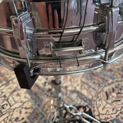 Ludwig No. 400 Supraphonic 5x14" 10-Lug Aluminum Snare Drum with Pointed Blue/Olive Badge 1969 - 1979 - Chrome-Plated image 6