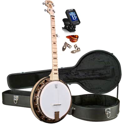 Deering Goodtime Two (2) LEFT HANDED 5-String Maple Resonator Bluegrass Banjo Bronze Powercoat Hardware, Art Deco Inlay with Instrument Alley Hard Case, Tuner, Picks, Bundle image 1