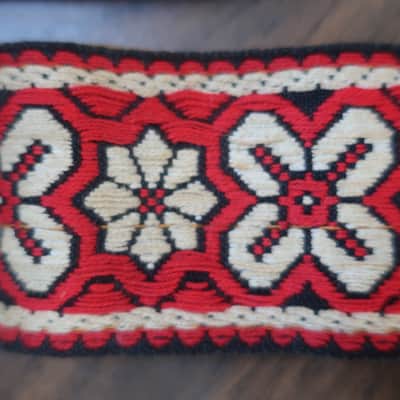 Vintage 1960s Ace Red Floral Bohemian Hippie Jimi Hendrix Guitar Strap Red Black Bobby Lee image 4