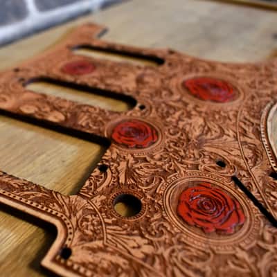 Wood Pickguard for Stratocaster HSS and SSS Laser engraved Real Cherrywood with Unique Artwork image 4