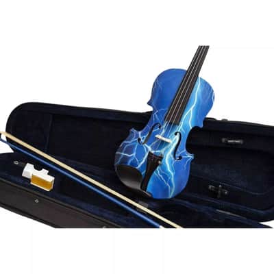 Blue Lightning Violin Outfit 4/4 | Stunning Lightning Design, Bow, Rosin, Case & Accessories – Ready to Play image 1