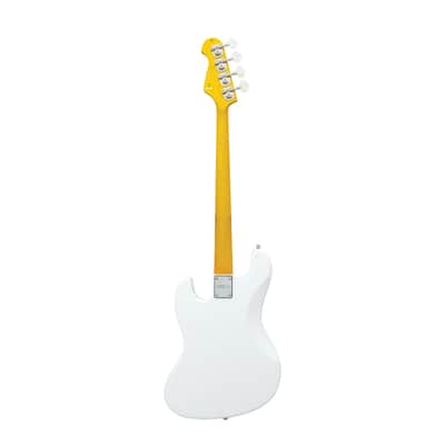 CNZ Audio JB Electric Bass Guitar - Maple Neck, Ivory Pickguard, White image 2