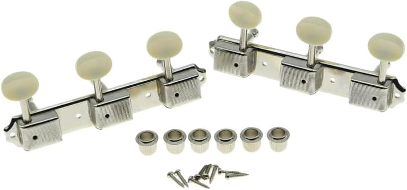 Nickel w/Aged White 3 per side 3x3 on a Plate Vintage Guitar Tuning Keys for Epi LP JR image 1